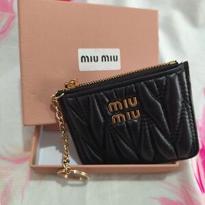 Miu Miu Black Quilted Wallet with Gold Accents